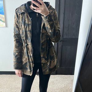 Army Print/Camouflage  Utility Jacket with Hood